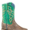 'Roper' Kids' Pattern Western Square Toe - Brown / Green