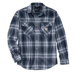 'Carhartt' Men's Rugged Flex Midweight Flannel Snap Front - Bluestone