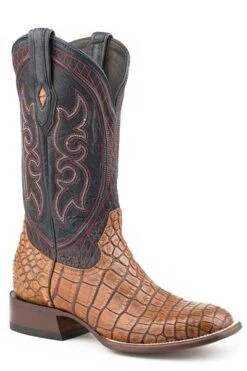'Stetson' Men's 13" Roundup Alligator Vamp Round Toe - Taupe / Blue