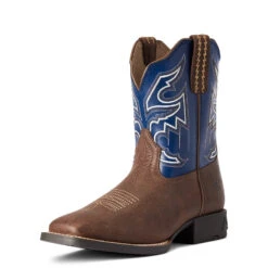 'Ariat' Youth 8" Sorting Pen Western Square Toe - Chocolate / Navy -Outdoor Shoes Store F21 YTH WEST 10038333 3 4 front 1024x1024@2x