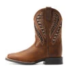 'Ariat' Youth 9" Quickdraw VentTek Western Square Toe - Distressed Tan
